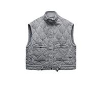 Fnfmrfmr Damen Reißverschlüsse Steppweste Hoher Kragen Ärmellos Aufgesetzte Taschen Warme Weste Mantel Gepolsterte Weste, Grau 4088241, 38