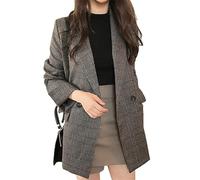 Fnfmrfmr Frauen Plaid Blazer Langarm Vintage Zweireiher Tasche Lose Blazer Jacke Top Coffee S