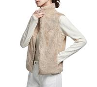 FNKDOR 2023 Herbst und Winter Weste Damen Zip up Stehkragen Fleeceweste Flauschige Teddy Weste Plüsch Waistcoat (Khaki, XL)