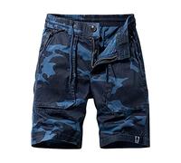 FNKDOR Cargo Shorts Herren Camouflage Bermuda Shorts Männer Camo Kurze Cargohose Sommershorts mit Gummizug und Kordelzug (Blue, 34)