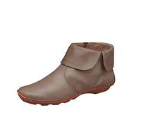FNKDOR Flach Stiefeletten Damen Vintage Leder Zipper Booties Schlichtes Kurzschaft Stiefel Khaki 39