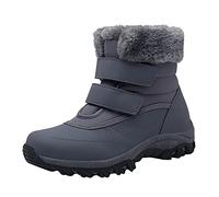 FNKDOR Große Größen Schneestiefel Damen Winterstiefel Gefüttert Wasserdicht Rutschfest Stiefeletten mit Fellkante und Klettverschluss Grau 43