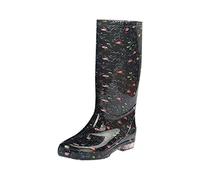 FNKDOR Gummistiefel Damen Hoch Blumenmuster Regenstiefel