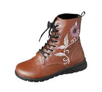 FNKDOR Herbst und Winter Combat Boots Damen Blumen-Stickerei Kampfstiefel Lederstiefel (Brown, 39)
