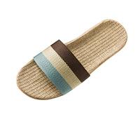 FNKDOR Leinen Hausschuhe Damen Herren Badeschuhe mit Bunt Gestreift Unisex Rutschfest Schuhe Damen Slippers Blau 44