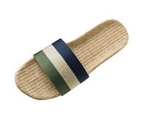 FNKDOR Leinen Hausschuhe Damen Herren Badeschuhe mit Bunt Gestreift Unisex Rutschfest Schuhe Damen Slippers Grün 44