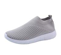 FNKDOR Ohne Schnürsenkel Sneaker Damen Atmungsaktiv Stoff Laufschuhe Leichte Turnschuhe Fitness Sportschuhe mit Elastischer Schuhmund Grau 36