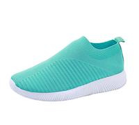 FNKDOR Ohne Schnürsenkel Sneaker Damen Atmungsaktiv Stoff Laufschuhe Leichte Turnschuhe Fitness Sportschuhe mit Elastischer Schuhmund Grün 42
