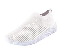 FNKDOR Ohne Schnürsenkel Sneaker Damen Atmungsaktiv Stoff Laufschuhe Leichte Turnschuhe Fitness Sportschuhe mit Elastischer Schuhmund Weiß 39