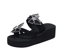 FNKDOR Strass Schmetterling Hausschuhe Damen Pantoletten Flip Flops mit Plattform, Weich Elastisch Sommer Schuhe Damen Slippers Schwarz#1 37