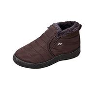 FNKDOR Winterschuhe Damen Wasserdicht Gefüttert Boots Winterstiefel Flach Schlupfstiefeletten Booties Schneeschuhe Schneestiefel (Brown, 42)