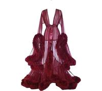 FnnEmg Durchsichtiges Sexy Federkleid,Damen Feder Braut Robe Hochzeit Schal Lange Dessous Robe Nachthemd Bademantel Nachtwäsche Mit Gürtel-05||Einheitsgröße