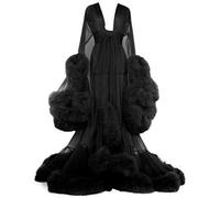 FnnEmg Durchsichtiges Sexy Federkleid,Damen Feder Braut Robe Hochzeit Schal Lange Dessous Robe Nachthemd Bademantel Nachtwäsche Mit Gürtel-02||Einheitsgröße