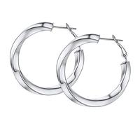 FOCALOOK Damen Hoop Ohrringe 30mm Edelstahl 5mm verdrillte Rohr Kreis Statement Ohrringe Retro Stil Creolen Ohr Piercing Modeschmuck Accessoire für Bürodamen Office Lady