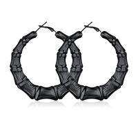 FOCALOOK Damen Hoop Ohrringe Schwarz Bambus-Design Kreis Creolen 60mm Runde Statement Ohrringe Street Style Modeschmuck Accessoire für Bürodamen Office Lady