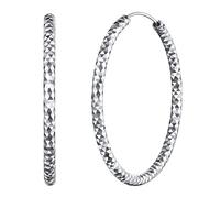 FOCALOOK Damen Hoop Ohrringe Silber 925 Kreis Creolen 50mm karierte Runde Statement Ohrringe Street Style Ohrschmuck Accessoire für Bürodamen Office Lady