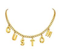 FOCALOOK Damen Namenskette 18k vergoldet 35+5cm 4mm breit flache Panzerkette mit personalisierten Buchstaben kurze Halskette Modeschmuck Accessoire für Ehefrau Freundin Schwester