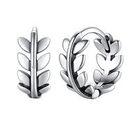 FOCALOOK Damen Silber 925 Olivenzweig Creolen 9mm mini Runde Kreis Statement Ohrringe kleine Kreolen Ohrschmuck Accessoire für Bürodamen Office Lady