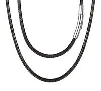 FOCALOOK Halskette/Armband personalisiert Kunstleder Collier Schwarz Wachsschnur Kette 50CM 3mm Geflochten Lederkette Name Gravur Lederband mit Edelstahl Verschluss für Männer Frauen Jungen Mädchen