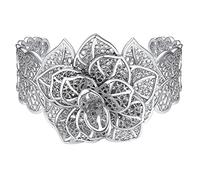 FOCALOOK Oberarmreif Damen Blumenarmband offener Armreif 45mm breit Kupfer Armspange Charm Armband Oberarmreif Schmuck Weißgold