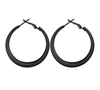 FOCALOOK Schlichte Creolen für Frauen Dünne Rundohrringe Edelstahl Ohrringe Rund Kreolen mit Schwarz Durchmesser 40MM Schick Ohrschmuck Schmuckstücke