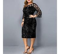 Focisa Elegante Pailletten Langarm Plus Size Damen Midikleid Sexy Casual Abendgesellschaft Kleider Hochzeit Luxus Damen Robe Rouge XXXL Schwarz