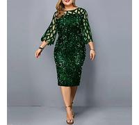 Focisa Elegante Pailletten Langarm Plus Size Damen Midikleid Sexy Casual Abendgesellschaft Kleider Hochzeit Luxus Damen Robe Rouge XXXL Grün
