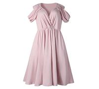 Focisa L-4Xl Rosa Maxikleid Damen Große Übergröße Blütenblattärmel Überlappender Kragen Geraffte A-Linie V-Ausschnitt Elegante süße kurvige Partykleider 4XL Rosa