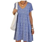 Focisa Loses Patchwork-Böhmisches Vintage-Rüschen-Druckkleid für Damen, große Größe, Elegantes Party-Strandkleid, Plus Größe S-5Xl S Blau