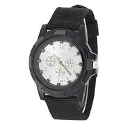 Fockety 5 Farben Elektronische Analoge Armbanduhr, Rundes Nylonarmband, Militäruhr für Armee, Grün, Blau, Kaffee, Schwarz (SWI-Silber)