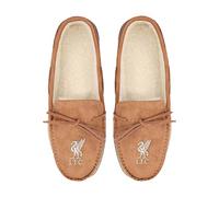FOCO Herren Mokassin-Hausschuhe, Braun, Small, Wildleder, Sherpa-Futter, Flache Sohle, SLIPPER, Fußball-Fan Geschenk
