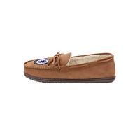 FOCO Herren Mokassin-Hausschuhe, Braun, Small, Wildleder, Sherpa-Futter, Flache Sohle, SLIPPER, Fußball-Fan Geschenk