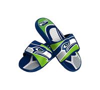 FOCO Seattle Seahawks NFL Colorblock Big Logo Gel Slide Blue Green Badelatschen Hausschuhe - L