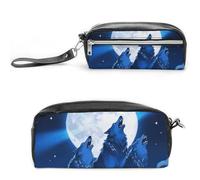 FodPand Blue Wolf Moon Federmäppchen, Mini-Make-up-Tasche mit Griff, 20 x 9,9 x 5,3 cm, langlebig, wasserdicht, PU-Leder, große Kapazität, tragbares Federmäppchen für Büro, Reisen