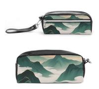 FodPand Green Mountains By Sunset Federmäppchen, Mini-Make-up-Tasche mit Griff, 20 x 9,9 x 5,3 cm, strapazierfähiges, wasserdichtes PU-Leder, große Kapazität, tragbares Federmäppchen für Büro, Reisen