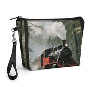 FodPand Kleine Make-up-Tasche mit Griff, PU-Leder, Dampfzug, Kosmetiktasche für Geldbörse, Reisen, Make-up, Organizer, Kulturbeutel, tragbarer Reißverschluss, Make-up-Tasche für Damen, 22,6 x 6,6 x
