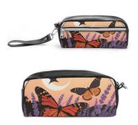 FodPand Mini-Make-up-Tasche mit Griff, Motiv: flatternde Schmetterlinge, 20 x 9,9 x 5,3 cm, strapazierfähiges, wasserdichtes PU-Leder, große Kapazität, tragbares Federmäppchen für Büro, Reisen