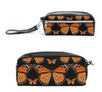 FodPand Mini-Make-up-Tasche mit Griff, Motiv: Monarch Schmetterlinge, 20 x 9 x 5 cm, langlebig, wasserdicht, PU-Leder, große Kapazität, tragbares Federmäppchen für Büro, Reisen