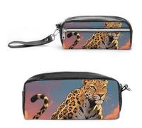 FodPand Sunset Geparden-Federmäppchen, Mini-Make-up-Tasche mit Griff, 20 x 9,9 x 5,3 cm, strapazierfähiges, wasserdichtes PU-Leder, große Kapazität, tragbares Federmäppchen für Büro, Reisen