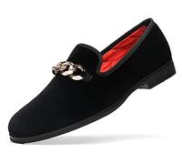 FOEVTRUE Herren Loafers Samt Gold Kupfer Kette Mode Party Hochzeit Schuhe, Kette schwarz, 41 EU