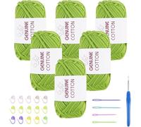 FOGAWA 6 Stück Grobes Baumwolle Garn zum Häkeln und Stricken 6 x 50g T-Shirt Garn Herbstgrün Bändchengarn Strickgarn Häkelwolle mit Häkelzubehör für Anfänger Puppen Teppiche (6 x 50g Herbstgrün)