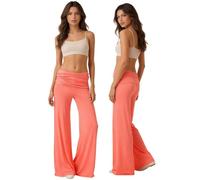 Fold Over Pants Coral Damen, Weite Lounge Hose Mit Raffung, Loose Fit Uni Corals Pants 2026 Yogahose,Korallfarbene Faltenhose, Weite Palazzo Hose Mit Hohem Umschlagbund Sporthose Fitnesshose