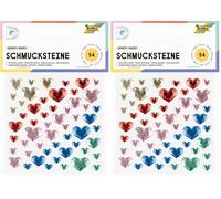 folia 12311 - Schmucksteine HEARTS BASIC, 54 herzförmige Glitzersteine in 5 Farben, Aufkleber in 3 Größen, selbstklebend, zum Verzieren und Dekorieren (Packung mit 2)