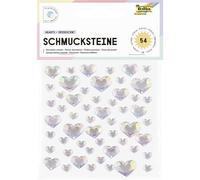 folia 12313 - Schmucksteine HEARTS IRIDESCENT, 54 herzförmige Glitzersteine in irisierend-schillernd, Aufkleber in 3 Größen, selbstklebend, zum Verzieren und Dekorieren