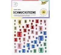 folia 12314 - Schmucksteine SQUARE BASIC, 67 quadratische Glitzersteine in 5 Farben, Aufkleber in 3 Größen, selbstklebend, zum Verzieren und Dekorieren