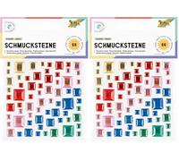 folia 12314 - Schmucksteine Square Basic, 67 quadratische Glitzersteine in 5 Farben, Aufkleber in 3 Größen, selbstklebend, zum Verzieren und Dekorieren (Packung mit 2)