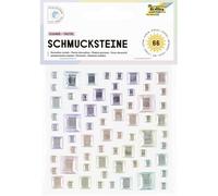 folia 12315 - Schmucksteine SQUARE PASTEL, 67 quadratische Glitzersteine in 5 Pastellfarben, Aufkleber in 3 Größen, selbstklebend, zum Verzieren und Dekorieren