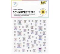 folia 12316 - Schmucksteine SQUARE IRIDESCENT, 67 quadratische Glitzersteine in irisierend-schillernd, Aufkleber in 3 Größen, selbstklebend, zum Verzieren und Dekorieren