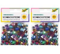 folia 1240 - Schmucksteine Sparkling Basics, rund und eckig, 800 Stück, Größen und Farben - ideal zum Verzieren von Grußkarten, Scrapbooking und anderen Bastelarbeiten (Packung mit 2)