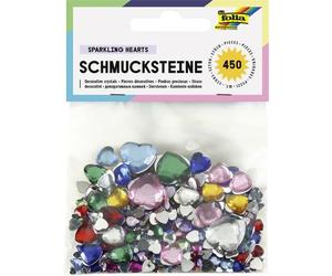 Folia Schmucksteine SPARKLING HEARTS, 450 Stück, Größen und Farben sortiert